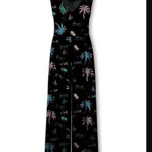 Black Tropical Print Crop Sleeveless V-Neck Jumpsuit Size 3X